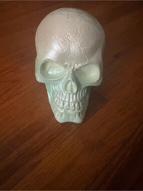 Decorative Pale Green Skull Sculpture - Home Art Accent